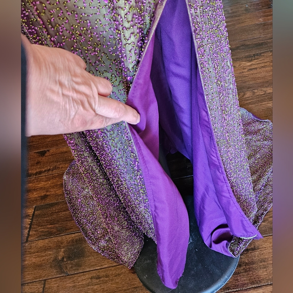 Je Matadi Gown Beaded Silk Fabric Shell Prom Formal Glam Purple Green Dress - Picture 13 of 17